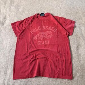 Vintage POLO SPORT ‘Polo Beach Club’ imprinted red lightweight tee shirt